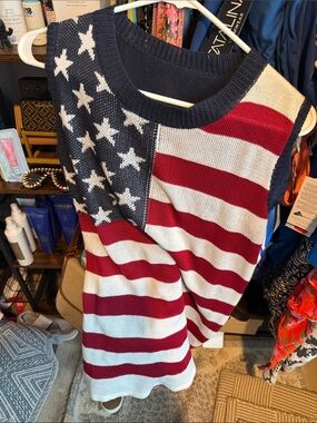 Jade by Jane Red White Stars & Stripes Blue US American Flag Knit Tank Top M